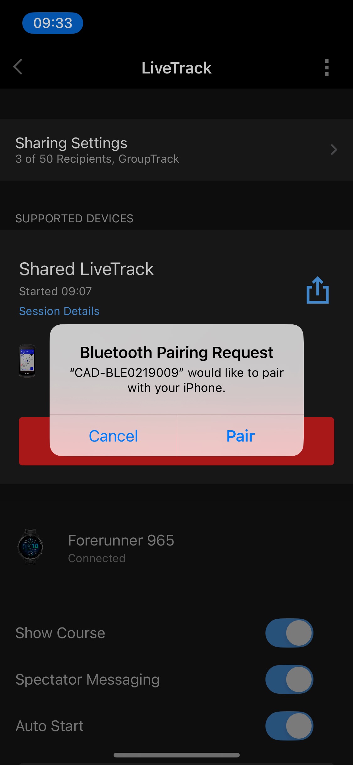 creenshot of Bluetooth pairing spam on iPhone from Garmin Cadence Sensor